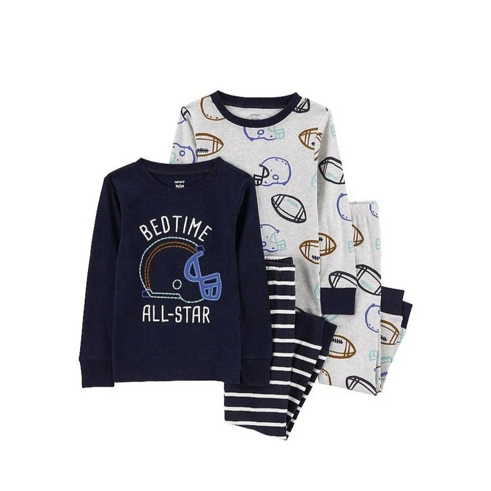 Carters Toddler Football 4PC Top And Bottoms Pajama Set 3 T